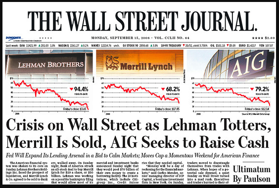 September 15, 2008 Front Page of Wall Street Journal